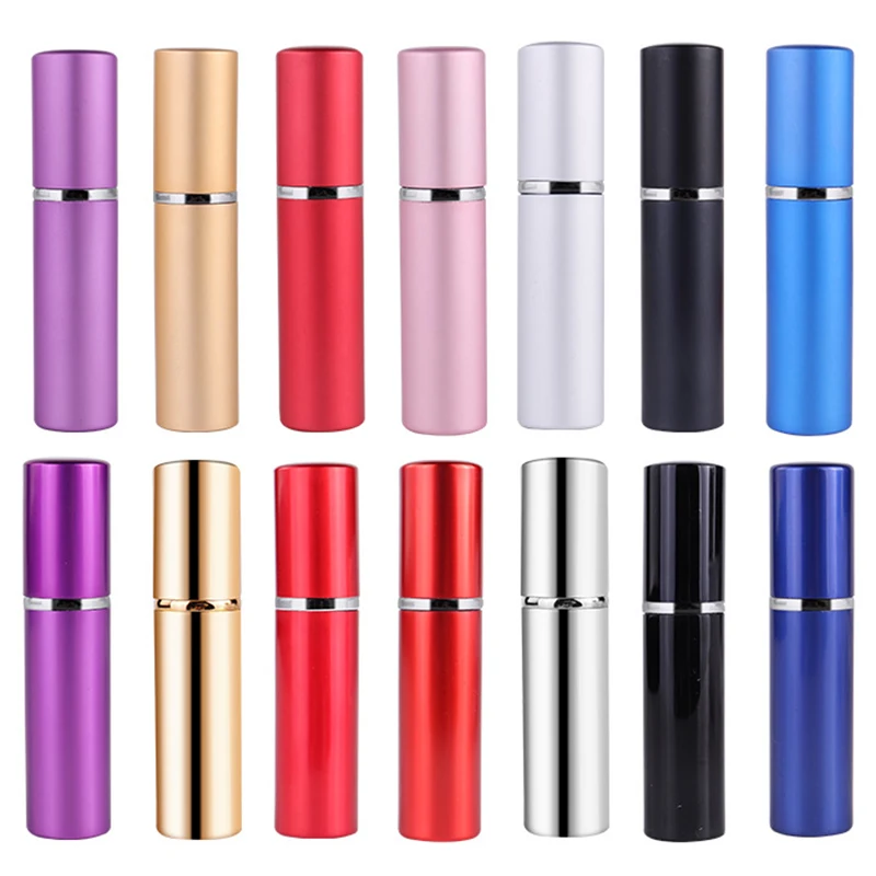 Perfume Fragrance Dispenser - アトマイザー付きの詰め替え可能な香水瓶,アルミニウム,空のポータブルフレアボックス,コンテナ,スプレーボトル,旅行,5ml, 10個