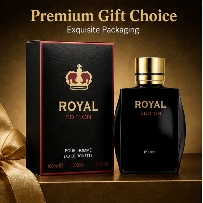Best Perfume Fragrance - ベストセラーのメンズ香水 ロイヤルエディション 100ml - フレッシュウッディの香り。 ダークブラウンのボトルに金色のキャップが付いています。