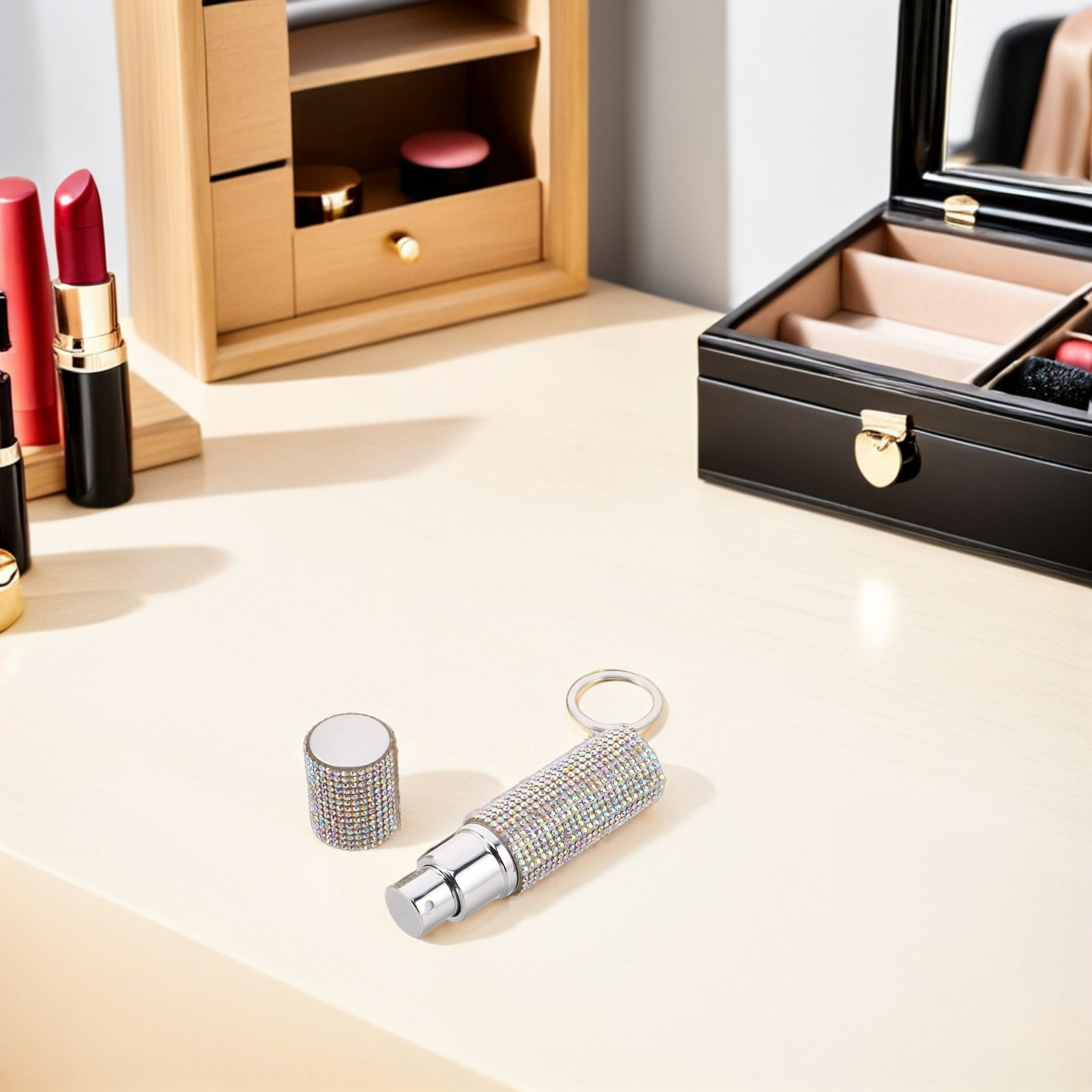 Perfume Fragrance Holder - 10ml携帯香水瓶ラインストーン付き詰め替え式スプレーミニアトマイザーキーホルダー旅行用フレグランスホルダー漏れ防止空スプレー