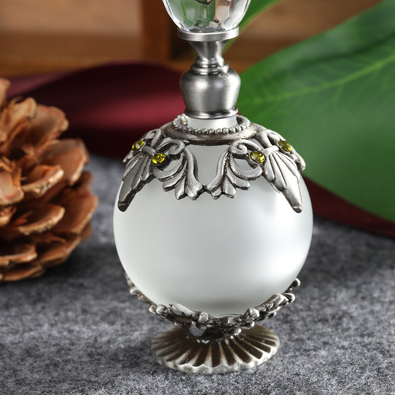 アンティークシルバーガラス香水瓶、オリーブグリーンのラインス - Perfume Fragrance Holder のレビューと価格