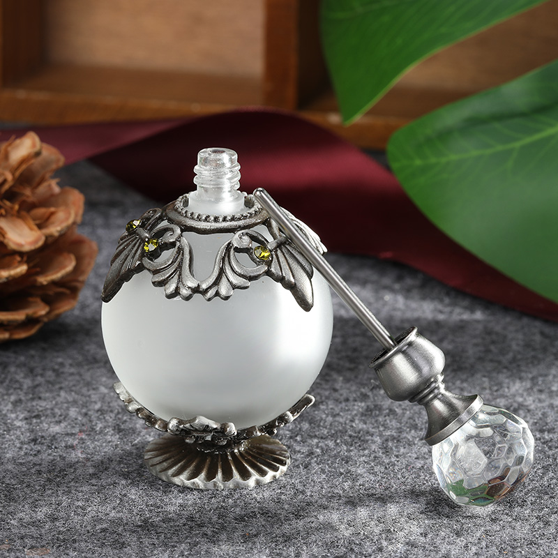 アンティークシルバーガラス香水瓶、オリーブグリーンのラインス - Perfume Fragrance Holder のレビューと価格