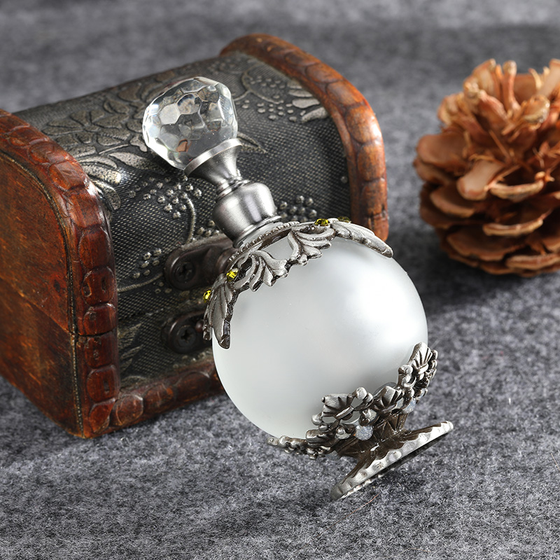 アンティークシルバーガラス香水瓶、オリーブグリーンのラインス - Perfume Fragrance Holder のレビューと価格